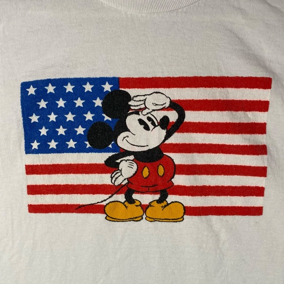 Vintage Disney Store Mickey Mouse American Flag White T Shirt USA Made Size XL - Picture 2 of 6